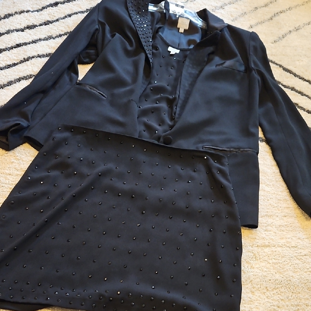 Pearl Black Satin Dress with Label Detail